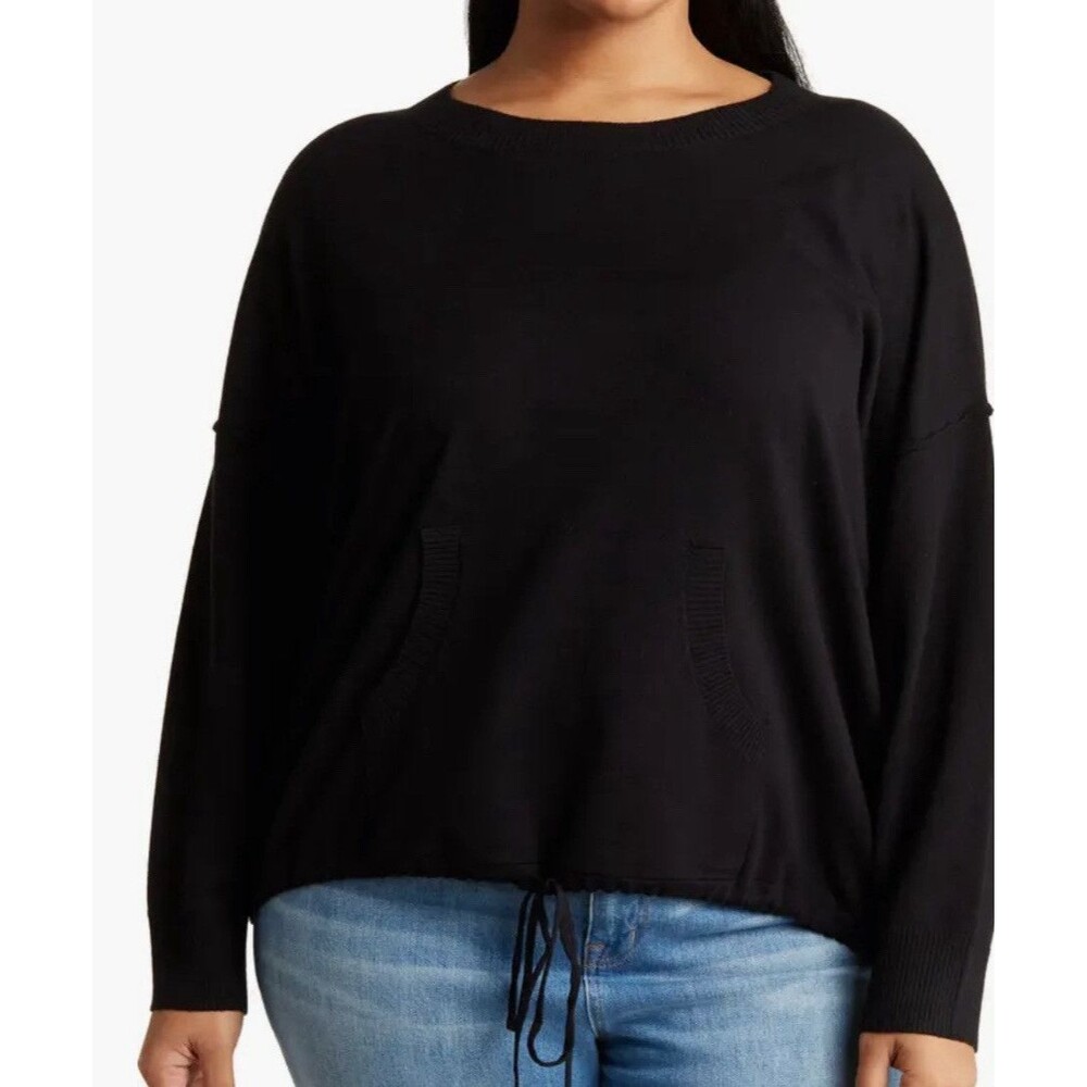 Max Studio Crew Neck Long Sleeve Waffle Knit Top- 2xl Plus Size Green